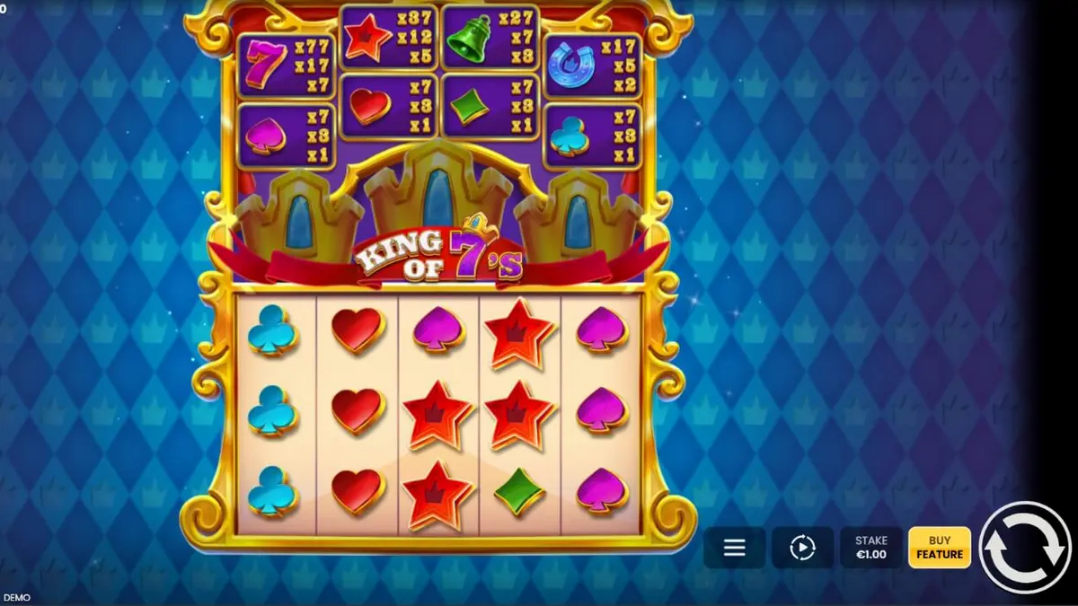 Tampilan visual slot King of 7's dengan tema kerajaan dan simbol Lucky 7